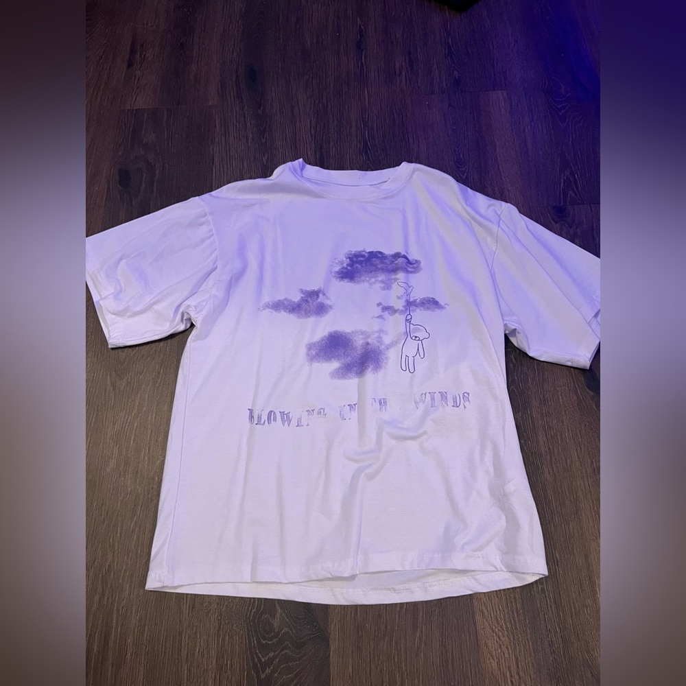 White T-Shirt with Purple Bear Design
